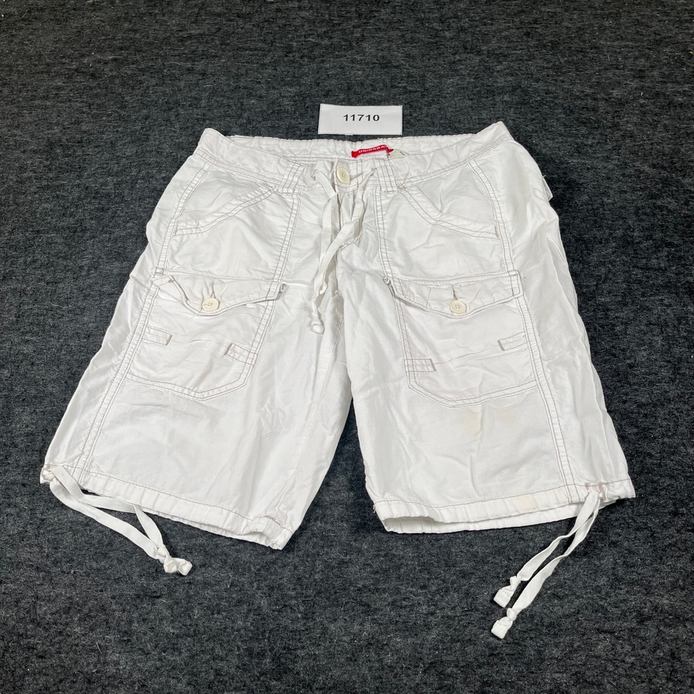 Unionbay Canvas Cargo Shorts Womens 7 White Cotton Drawstring Hem Camping Hiking